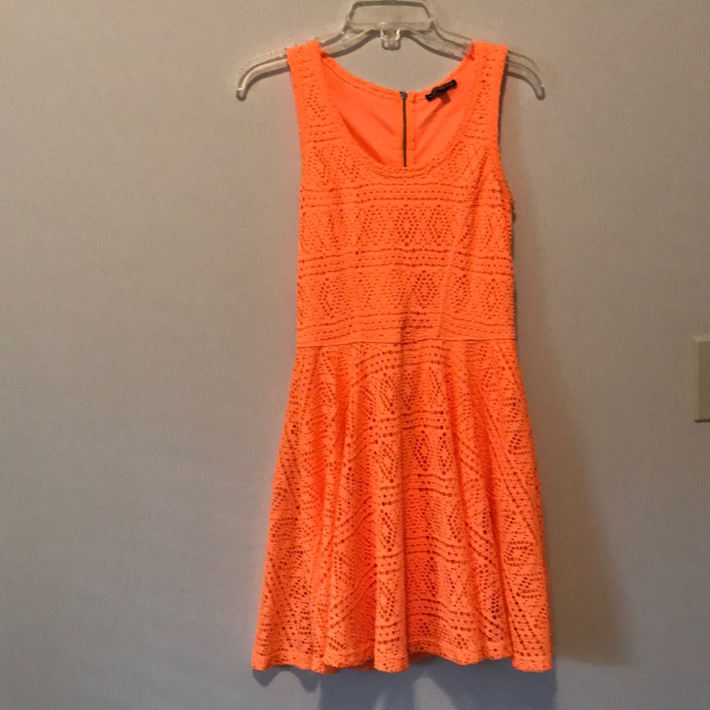 Express neon orange eyelet skater dress